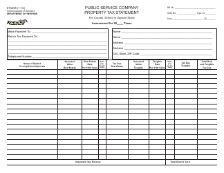 Form 61A255 Public Service Company Property Tax Statement - Kentucky
