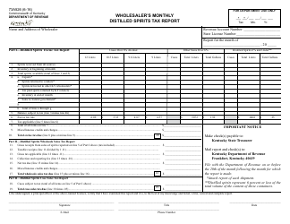 Document preview: Form 73A526 Wholesaler's Monthly Distilled Spirits Tax Report - Kentucky