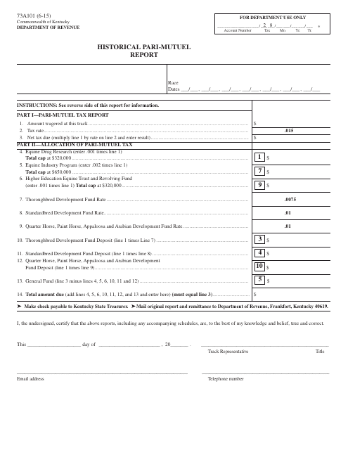 Form 73A101 Historical Pari-Mutuel Report - Kentucky