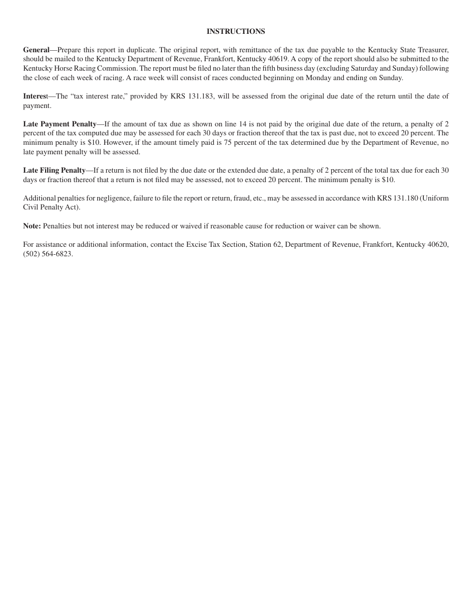 Form 73A101 Historical Pari-Mutuel Report - Kentucky, Page 2