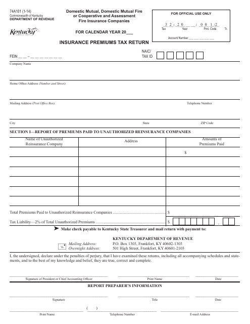 Form 74A101  Printable Pdf