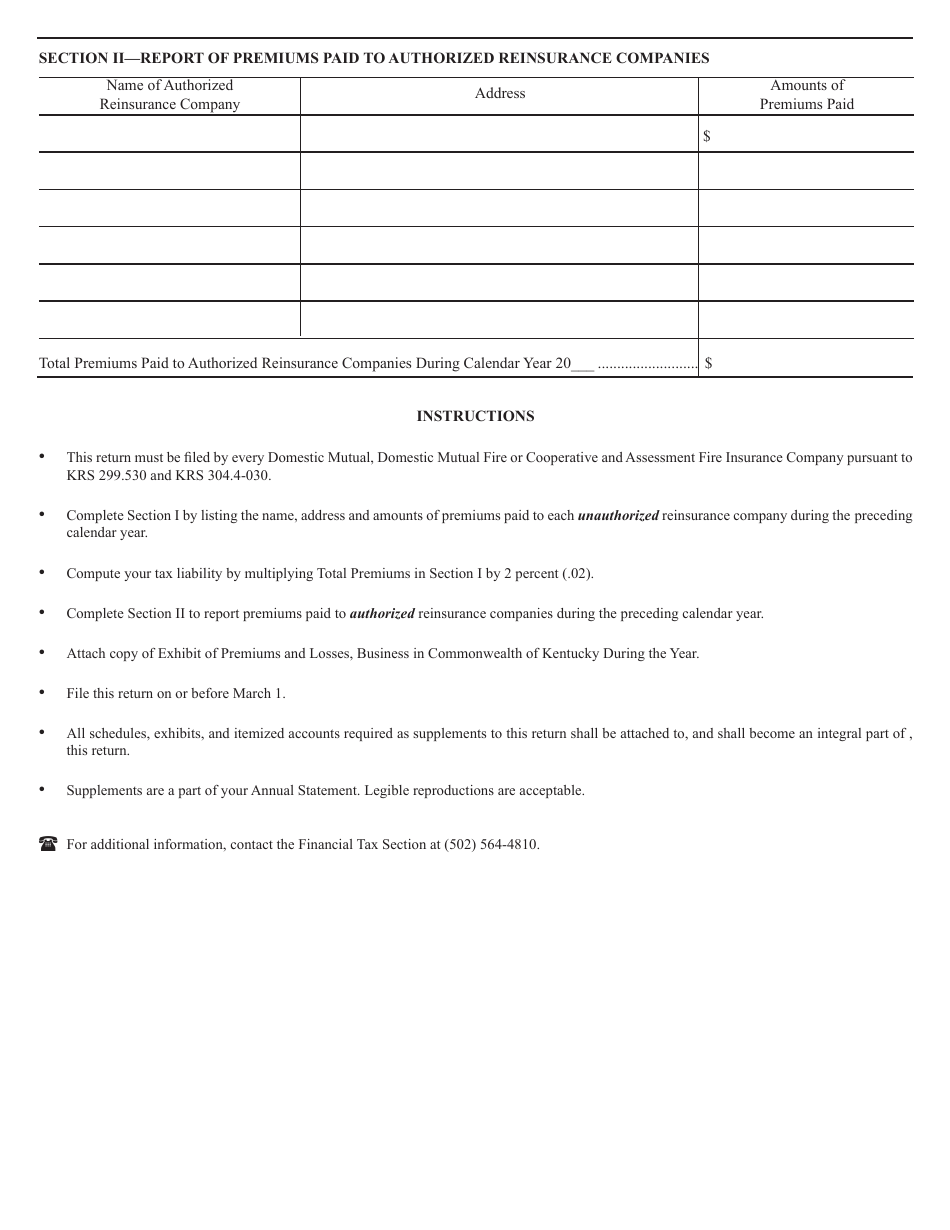 Form 74A101 Insurance Premiums Tax Return (Domestic Mutual, Domestic Mutual Fire or Cooperative and Assessment Fire Insurance Companies) - Kentucky, Page 2