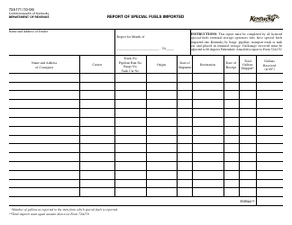Document preview: Form 72A171 Report of Special Fuels Imported - Kentucky