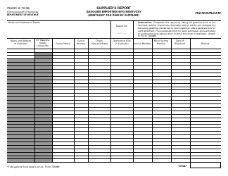 Document preview: Form 72A081-S Supplier's Report - Gasoline Imported Into Kentucky (Kentucky Tax Paid by Supplier) - Kentucky