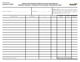 Document preview: Form 72A128 Special Fuels Dealer's Schedule of Sales Qualifying for Nonprofit Religious, Charitable or Educational Organization Credit - Kentucky