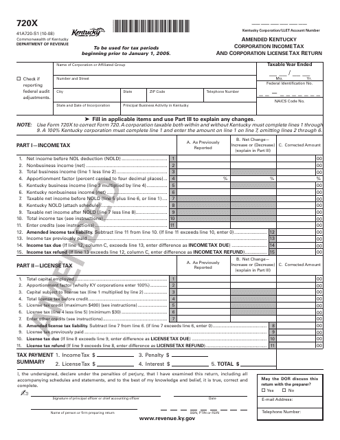 Form 720X (41A720-S1)  Printable Pdf