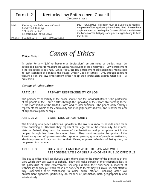 Form L-2 Canon of Ethics - Kentucky