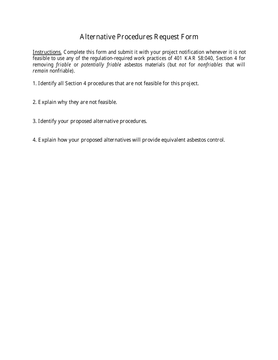 Asbestos Alternative Procedures Request Form - Kentucky, Page 1
