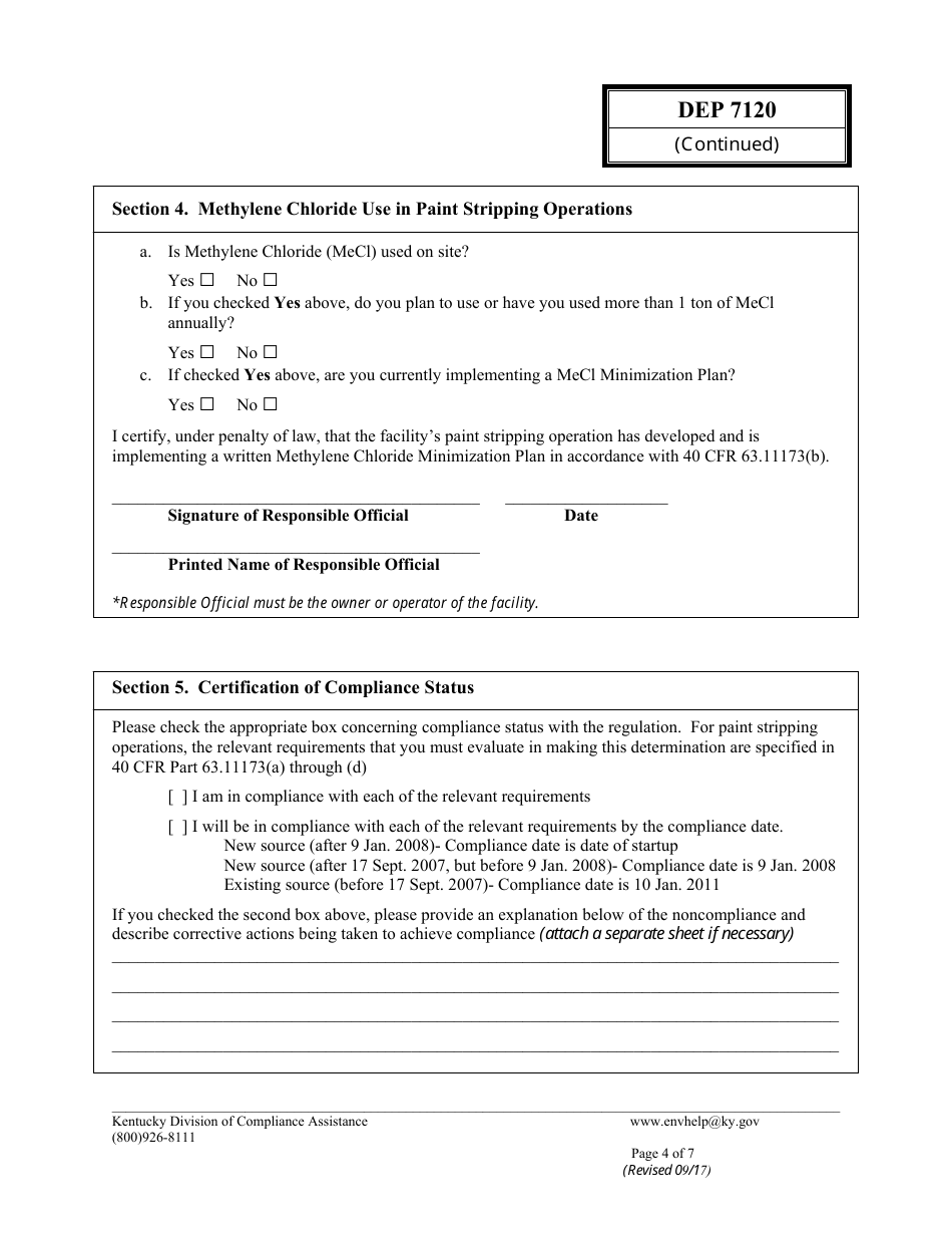 Form DEP7120 Initial Notification / Compliance Certification - Kentucky, Page 4