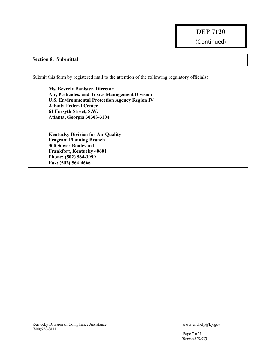 Form DEP7120 Initial Notification / Compliance Certification - Kentucky, Page 7