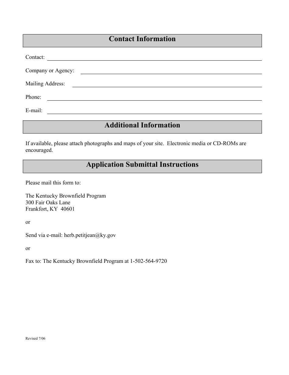 Brownfield Inventory Submittal Form - Kentucky, Page 3