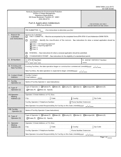Form DWM7058A Part A Application Addendum - Kentucky