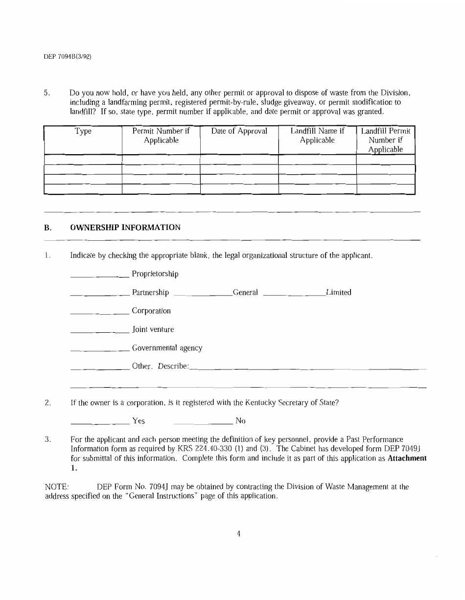 Form DEP7094B Research Development, and Demonstration Permit Application - Kentucky, Page 4