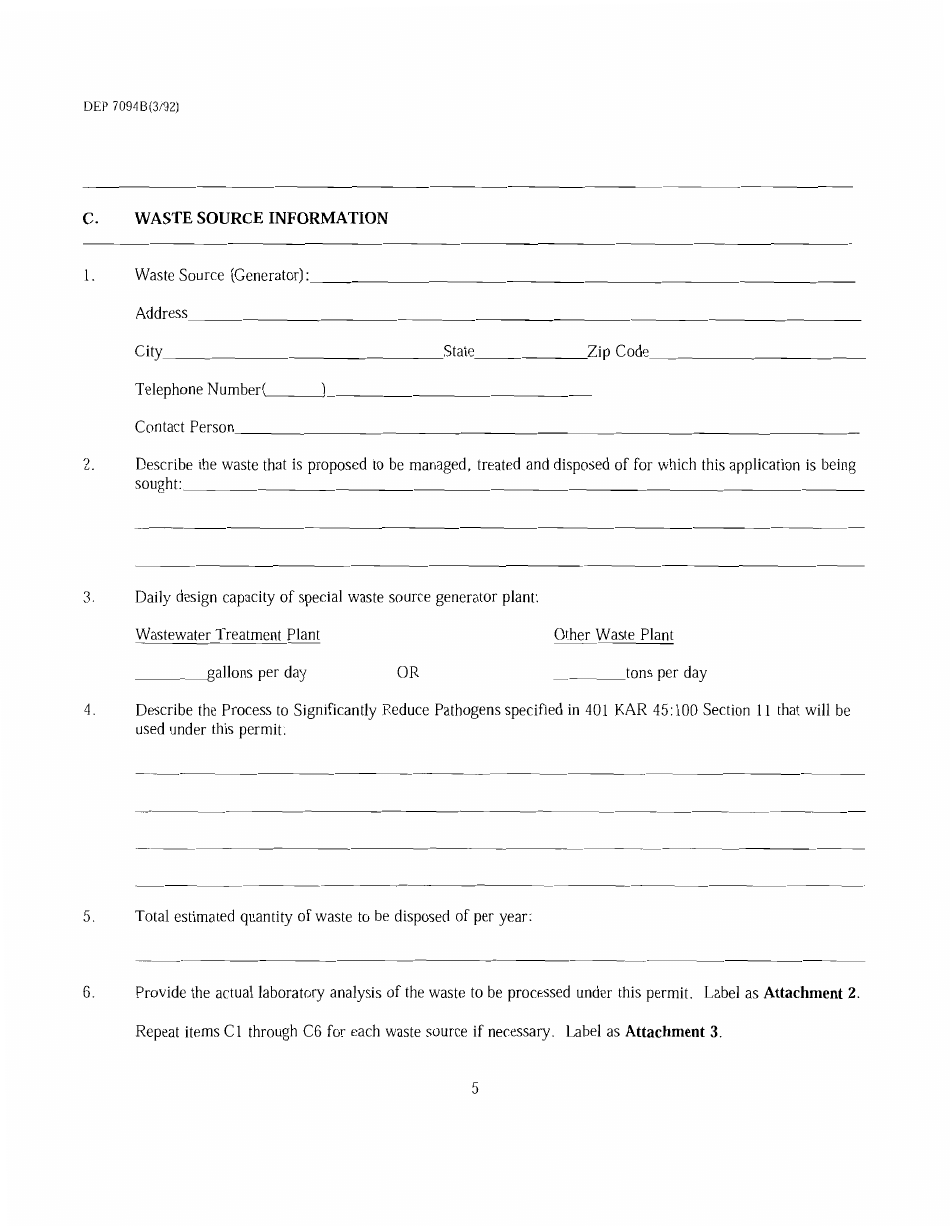 Form DEP7094B Research Development, and Demonstration Permit Application - Kentucky, Page 5