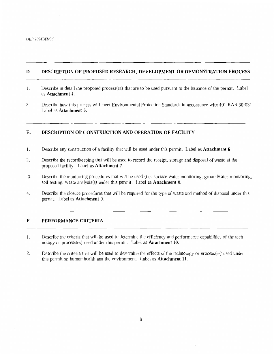 Form DEP7094B Research Development, and Demonstration Permit Application - Kentucky, Page 6