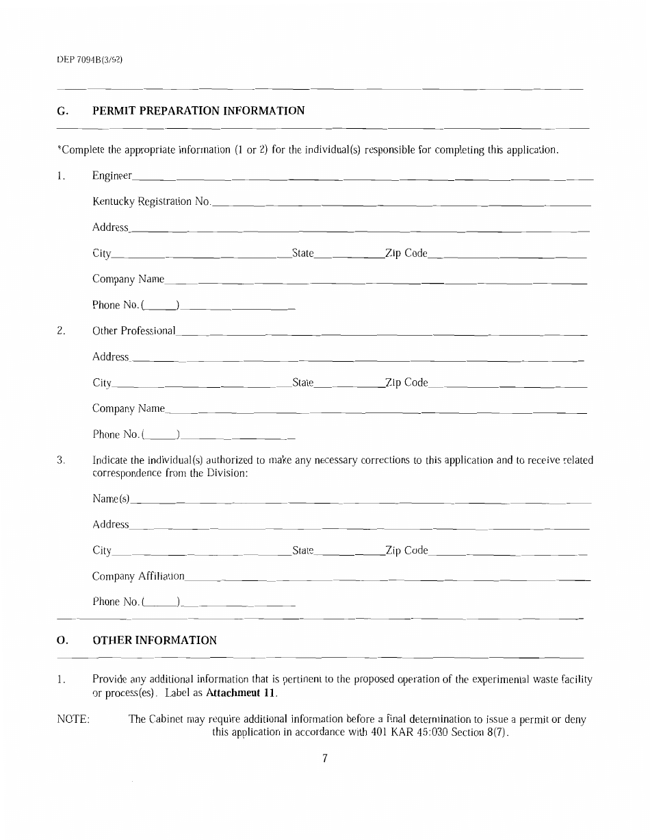 Form DEP7094B Research Development, and Demonstration Permit Application - Kentucky, Page 7