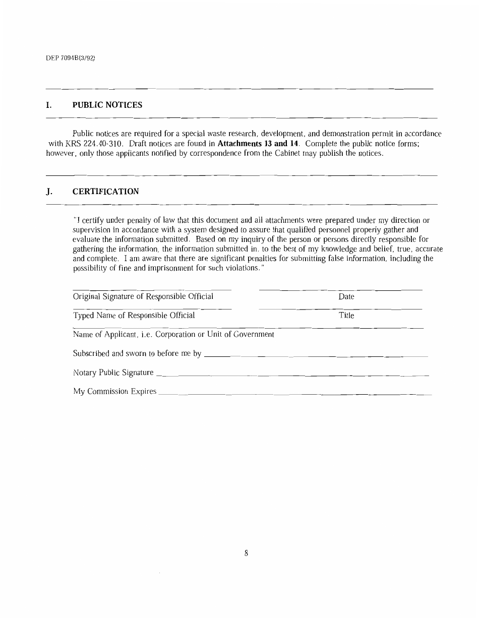 Form DEP7094B Research Development, and Demonstration Permit Application - Kentucky, Page 8