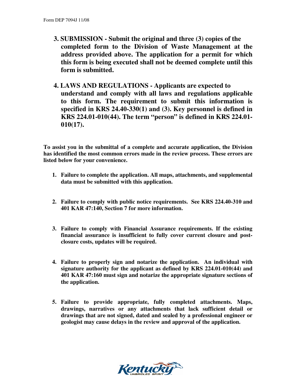 Form DEP7094J Applicant Disclosure Statement for a Special Waste Facility - Kentucky, Page 2