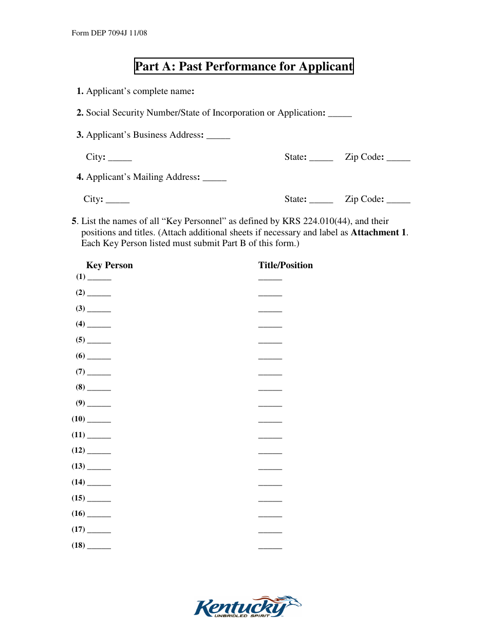 Form DEP7094J Applicant Disclosure Statement for a Special Waste Facility - Kentucky, Page 3