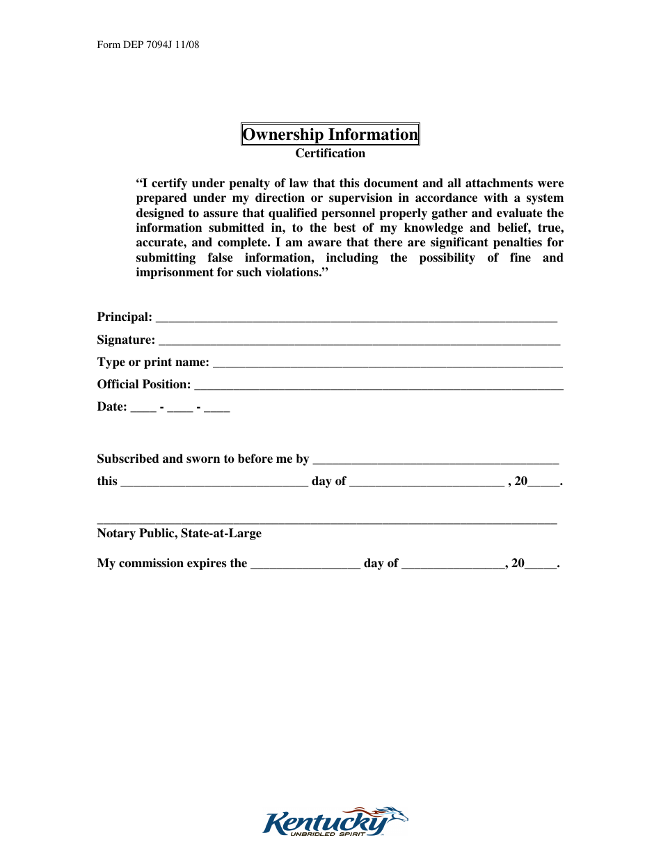 Form DEP7094J Applicant Disclosure Statement for a Special Waste Facility - Kentucky, Page 9
