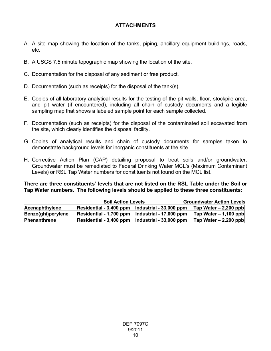 Form DEP7097C Closure Report for Petroleum Releases and Exempt Petroleum Tank Systems - Kentucky, Page 11