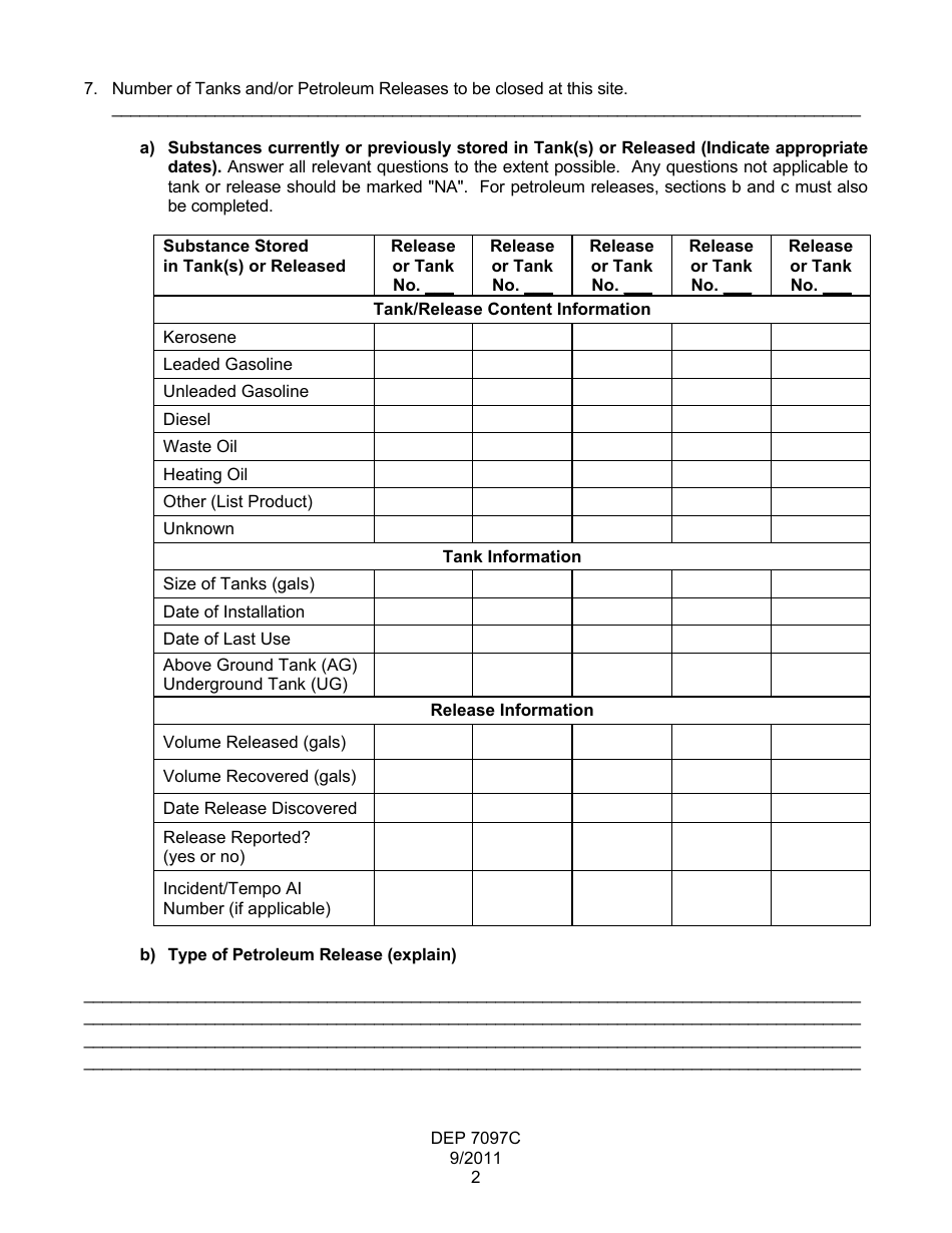 Form DEP7097C Closure Report for Petroleum Releases and Exempt Petroleum Tank Systems - Kentucky, Page 3