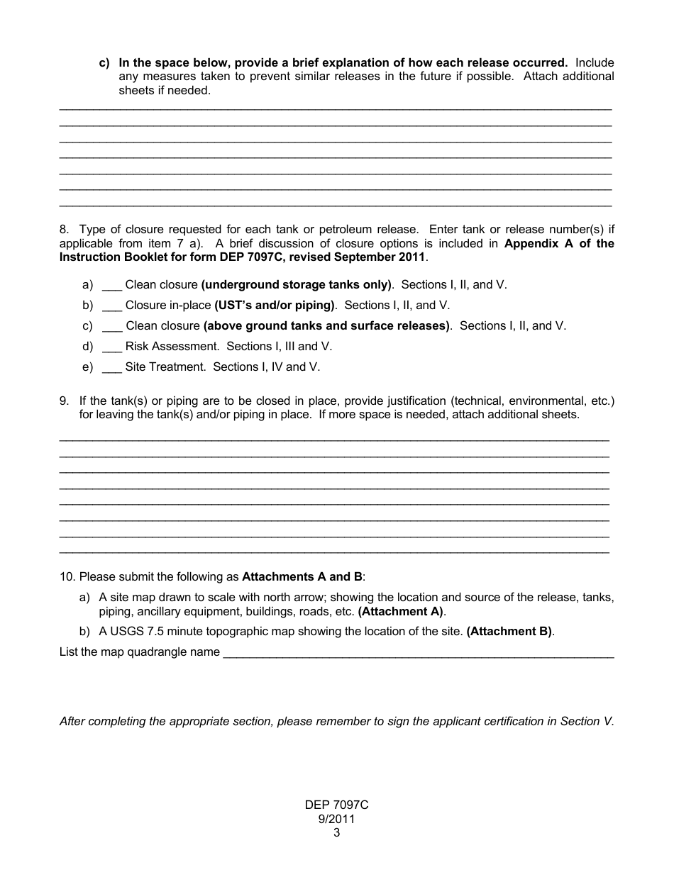 Form DEP7097C Closure Report for Petroleum Releases and Exempt Petroleum Tank Systems - Kentucky, Page 4