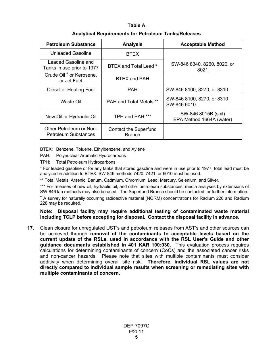 Form DEP7097C Closure Report for Petroleum Releases and Exempt Petroleum Tank Systems - Kentucky, Page 6
