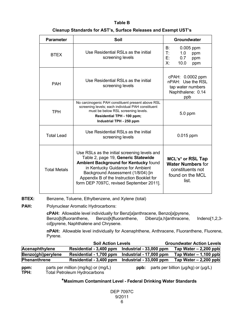 Form DEP7097C Closure Report for Petroleum Releases and Exempt Petroleum Tank Systems - Kentucky, Page 7