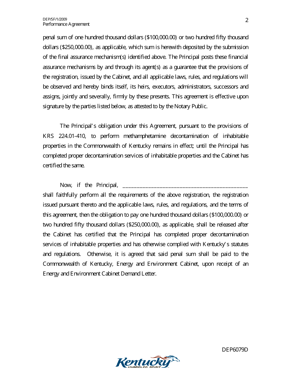 Form DEP6079D Performance Agreement - Kentucky, Page 2
