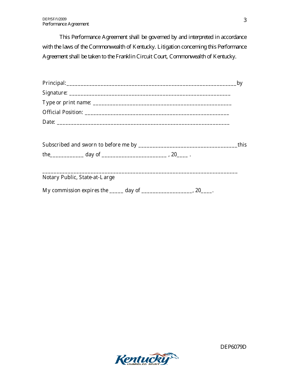 Form DEP6079D Performance Agreement - Kentucky, Page 3