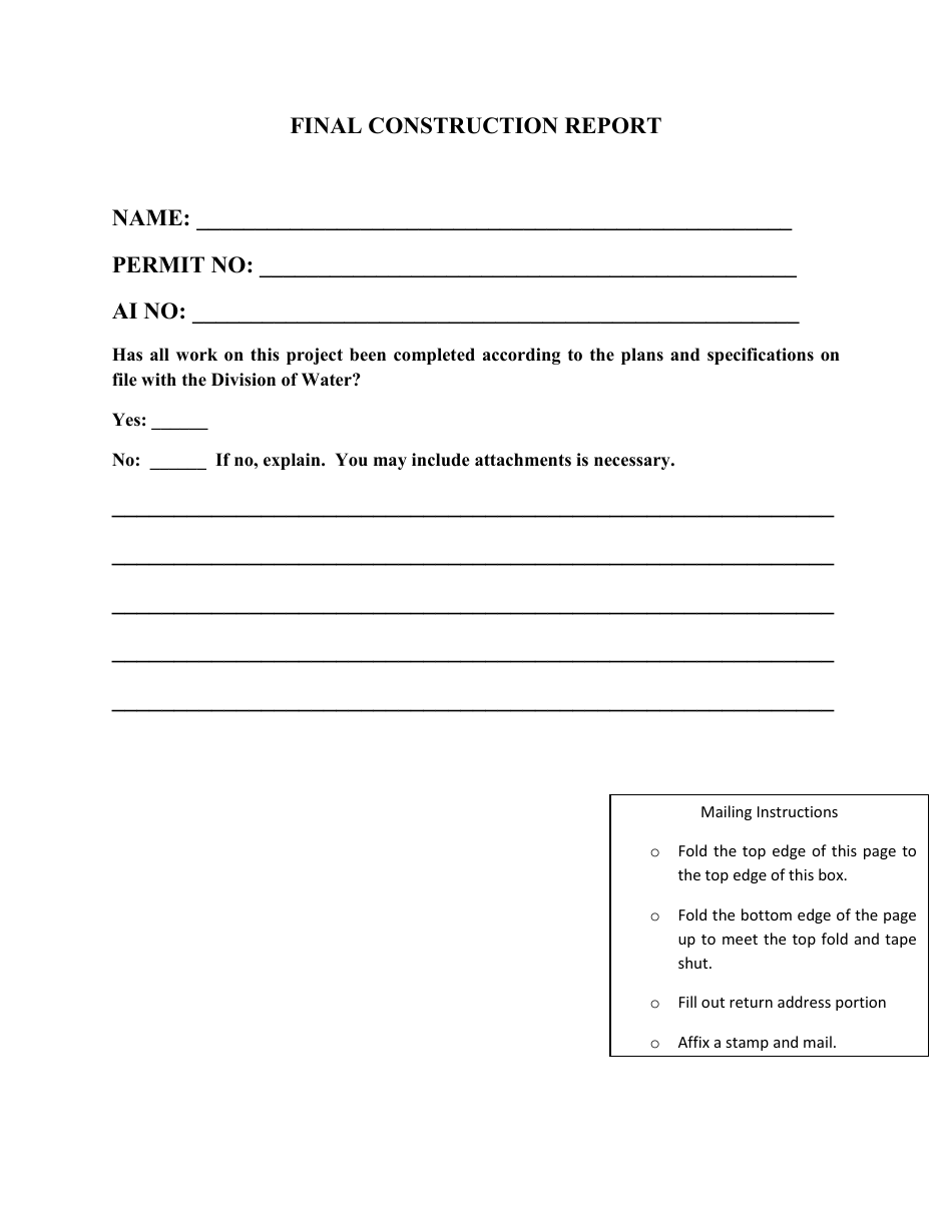 Kentucky Final Construction Report Form Download Printable PDF