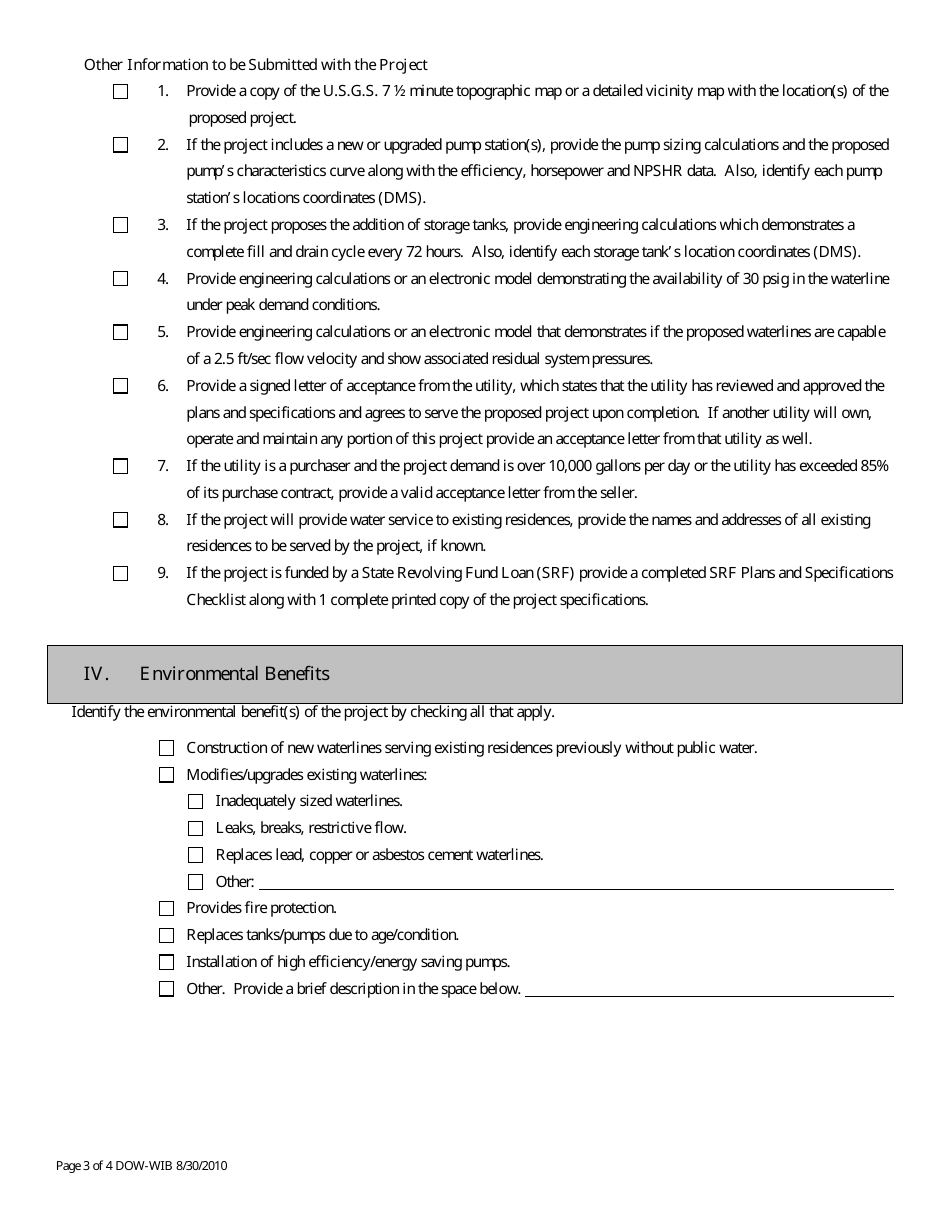 Form DW-1 Construction Application for Drinking Water Distribution - Kentucky, Page 3