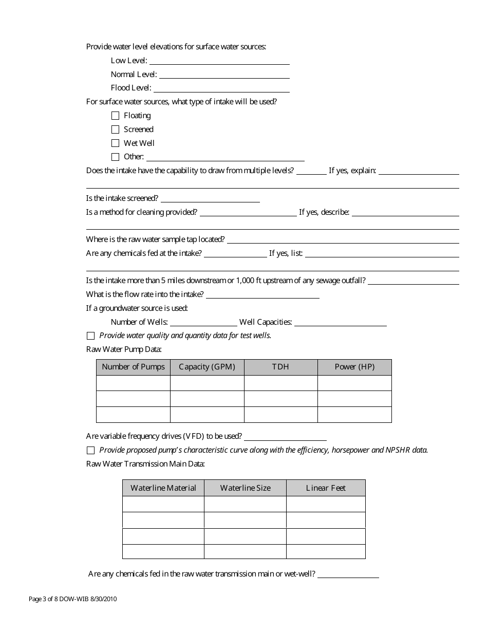 Form DW-2 Construction Application for Drinking Water Treatment - Kentucky, Page 3