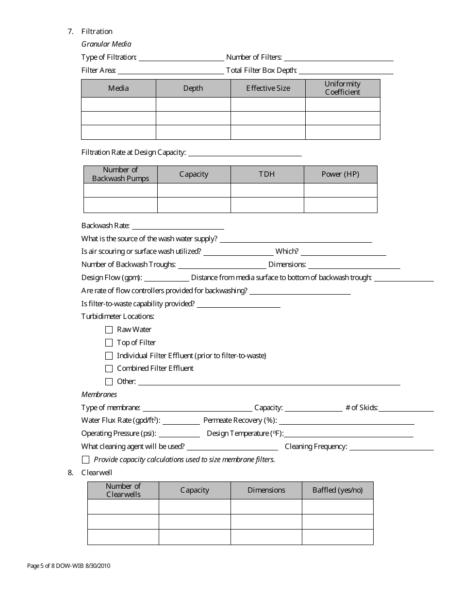 Form DW-2 Construction Application for Drinking Water Treatment - Kentucky, Page 5