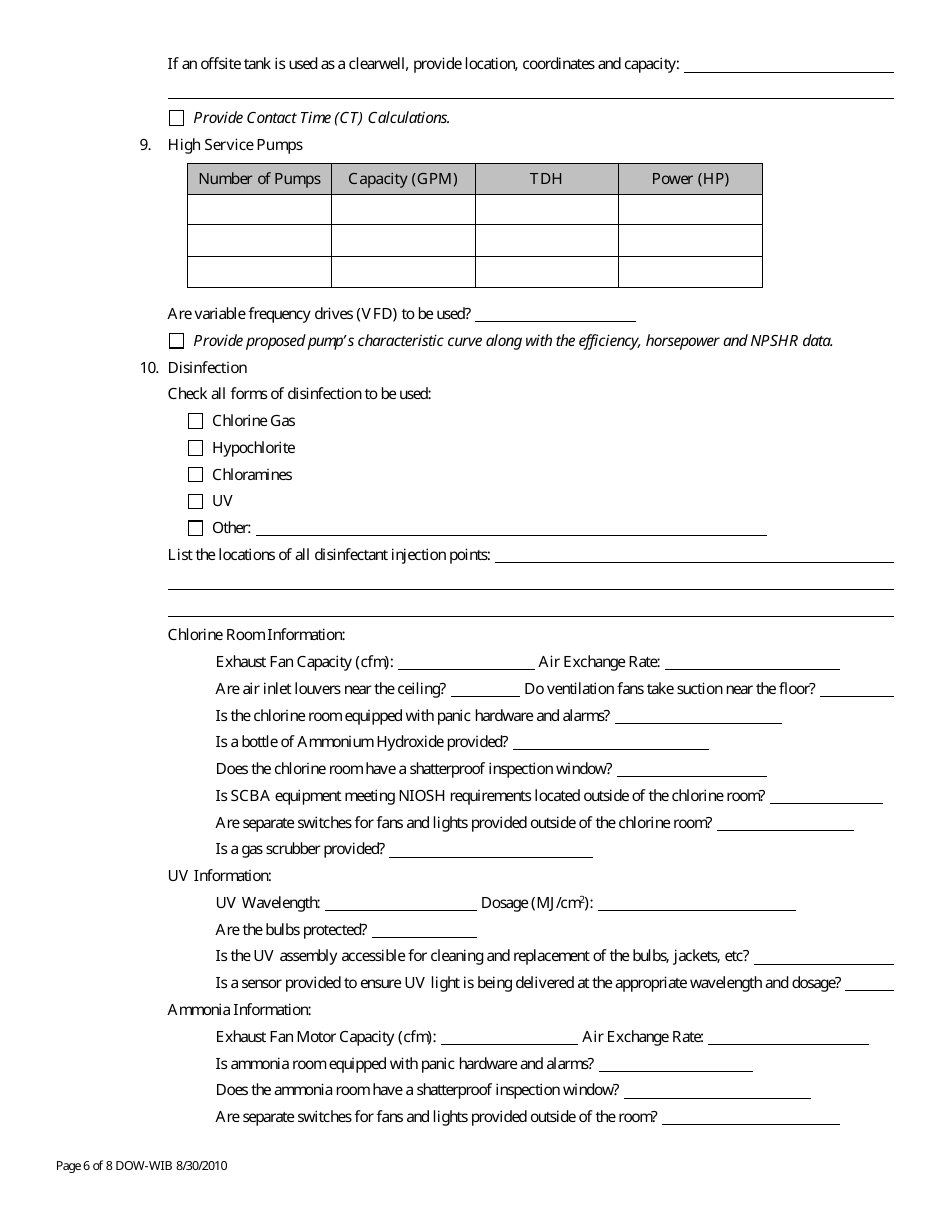 Form DW-2 Construction Application for Drinking Water Treatment - Kentucky, Page 6