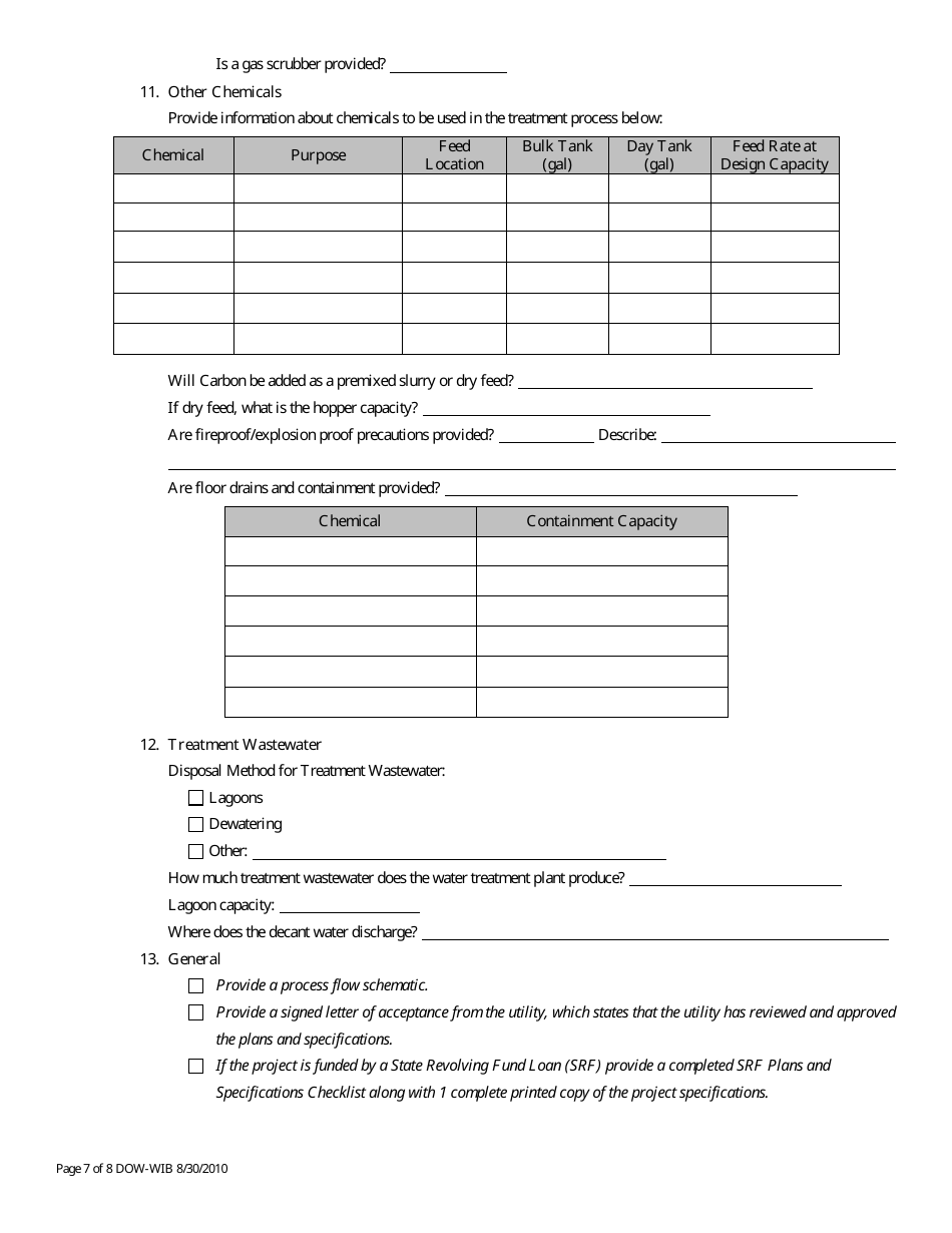 Form DW-2 Construction Application for Drinking Water Treatment - Kentucky, Page 7
