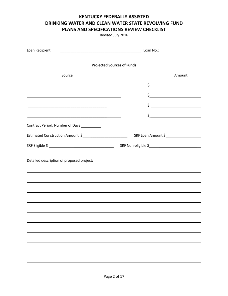 Plans and Specifications Review Checklist - Drinking Water and Clean Water State Revolving Fund - Kentucky, Page 2