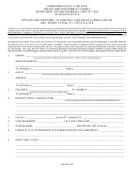 Document preview: Application for Permit to Construct Across or Along Stream and/or Water Quality Certification - Kentucky