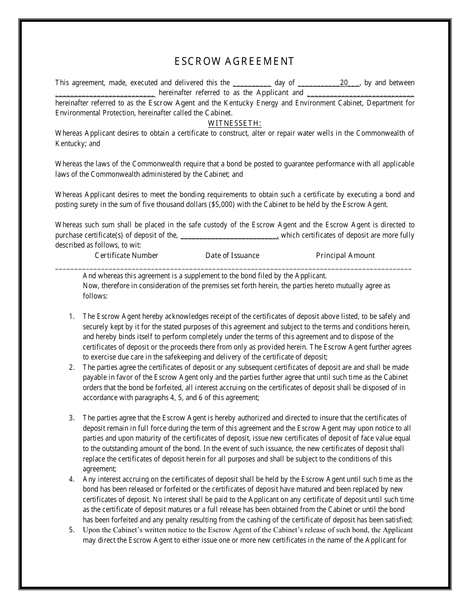 Water Well Drillers Performance Bond Form - Kentucky, Page 3