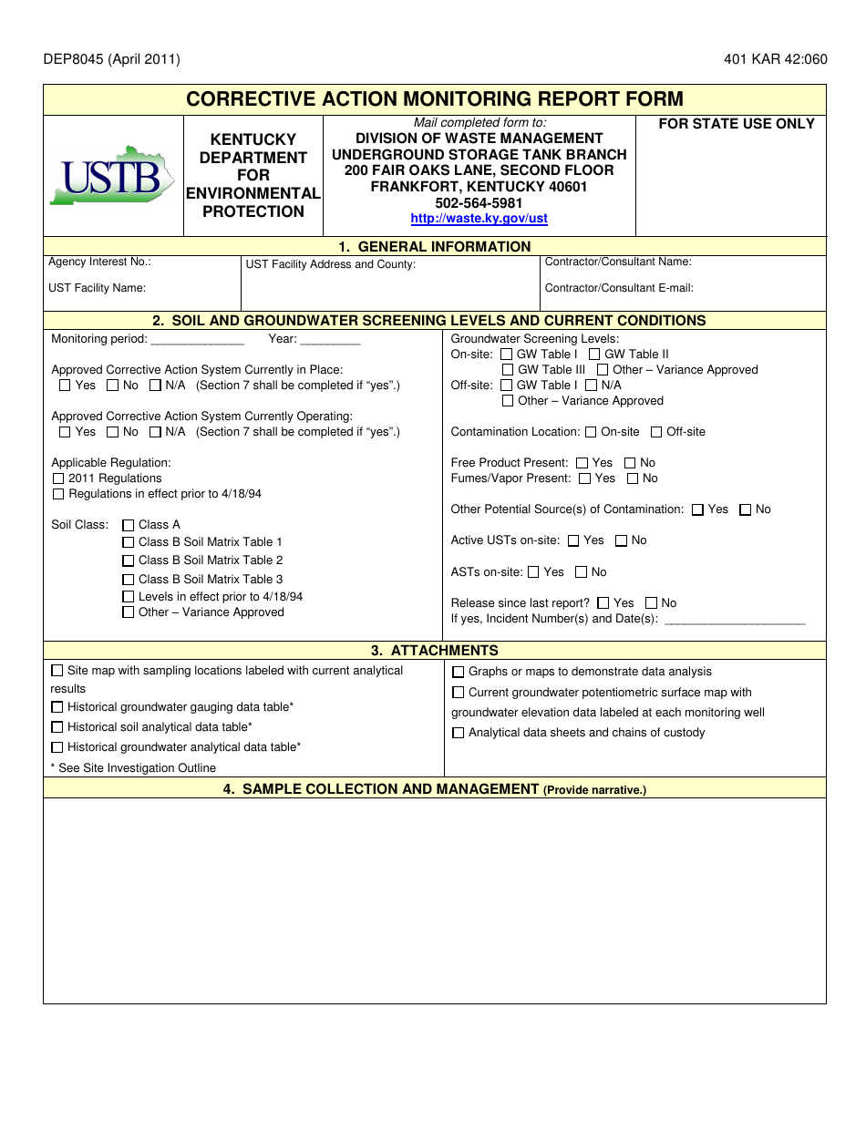 Form DEP8045 Corrective Action Monitoring Report Form - Kentucky, Page 3