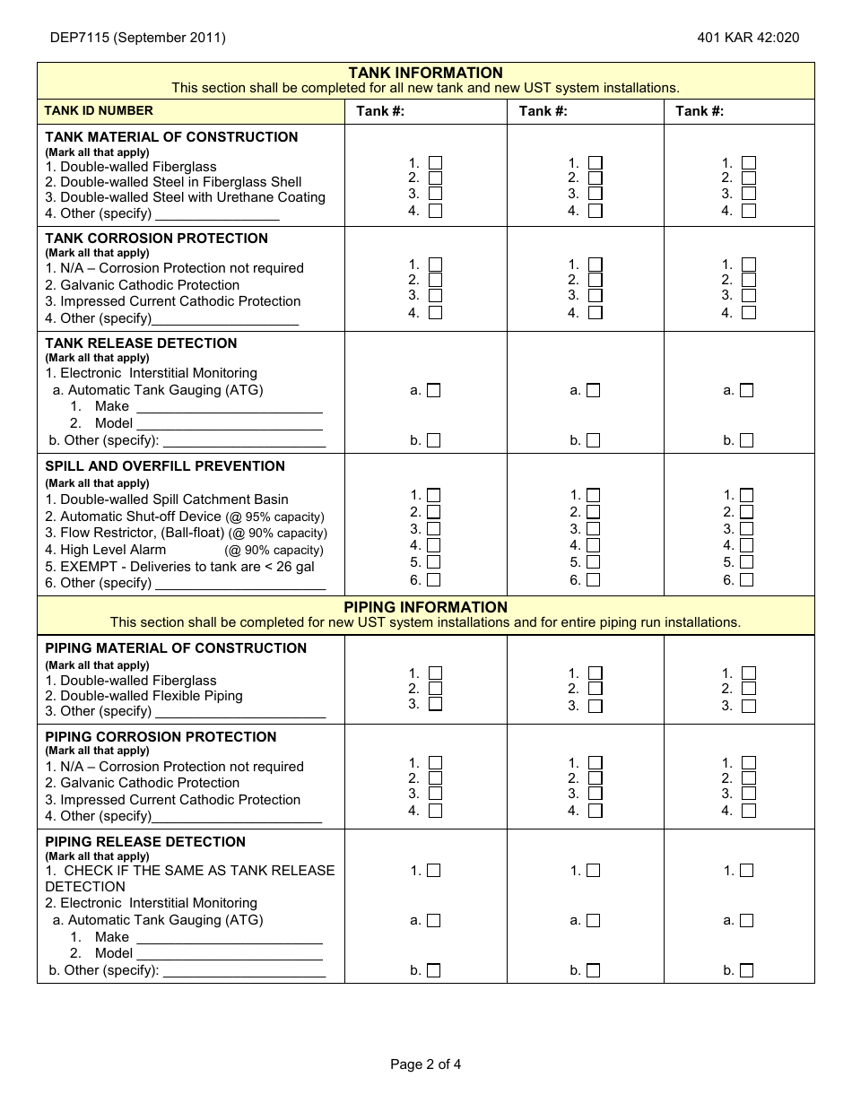 Form DEP7115 Installation Verification and Compatibility Form - Kentucky, Page 2