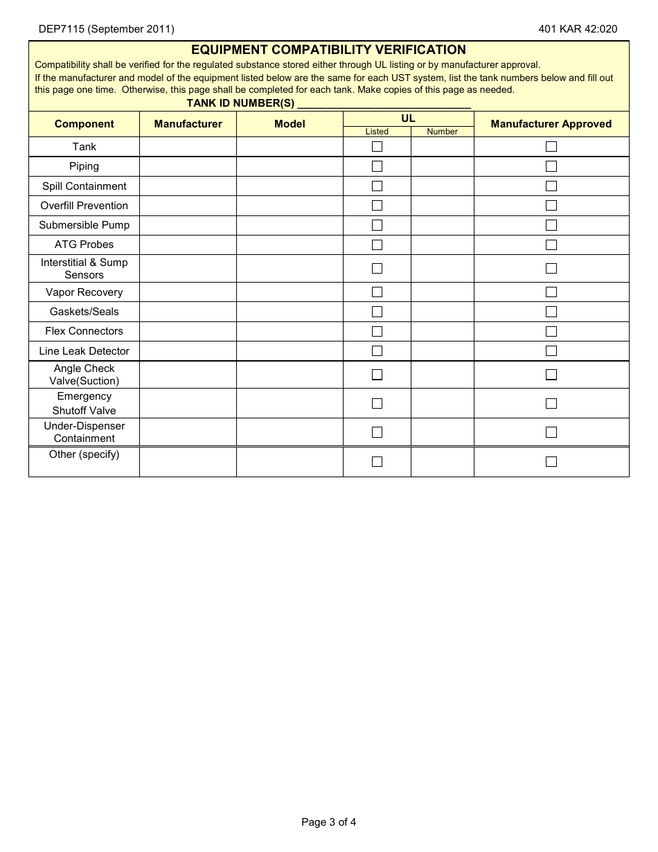 Form DEP7115 Installation Verification and Compatibility Form - Kentucky, Page 3