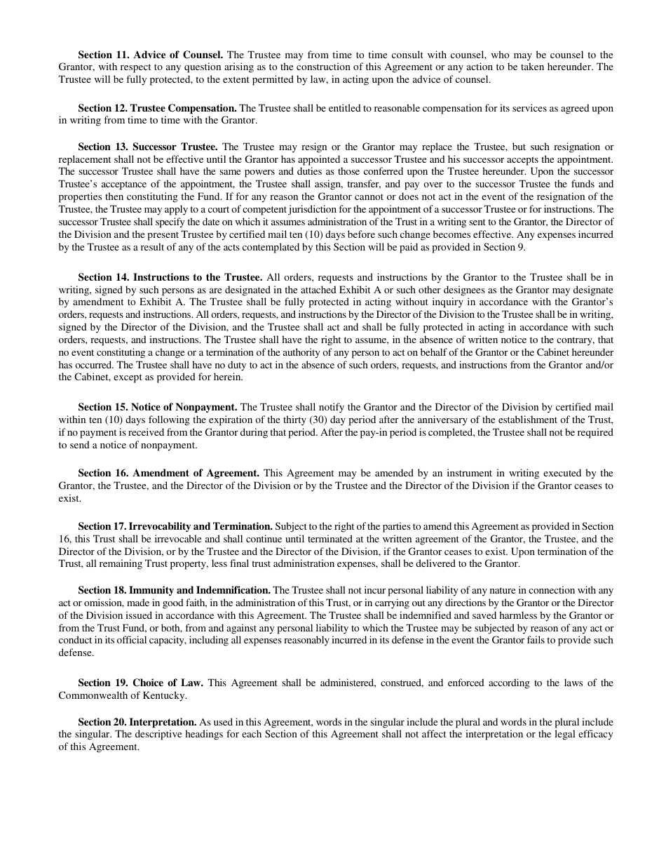 Trust Agreement for Closure and / or Postclosure Assurance - Kentucky, Page 3