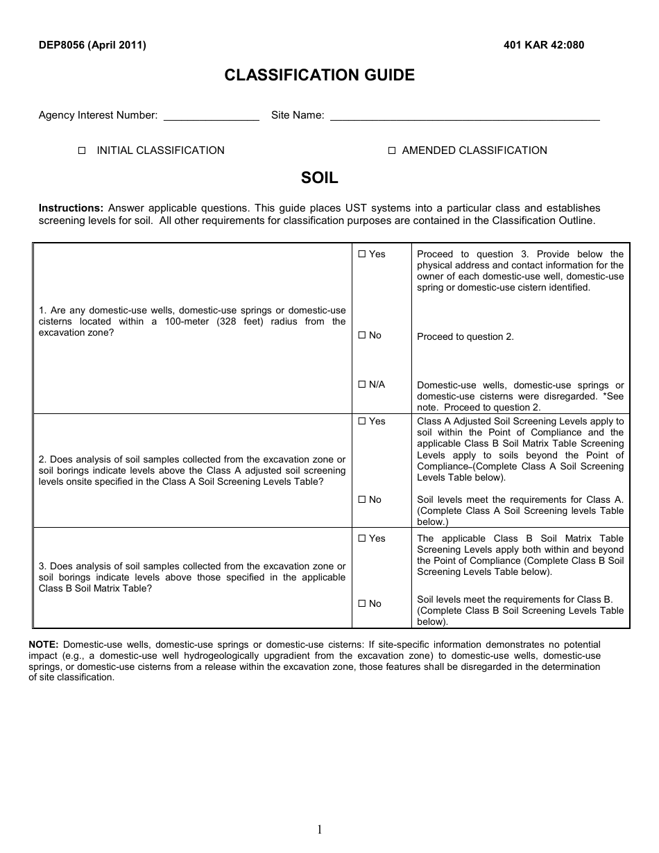 Form DEP8056 Classification Guide - Kentucky, Page 1
