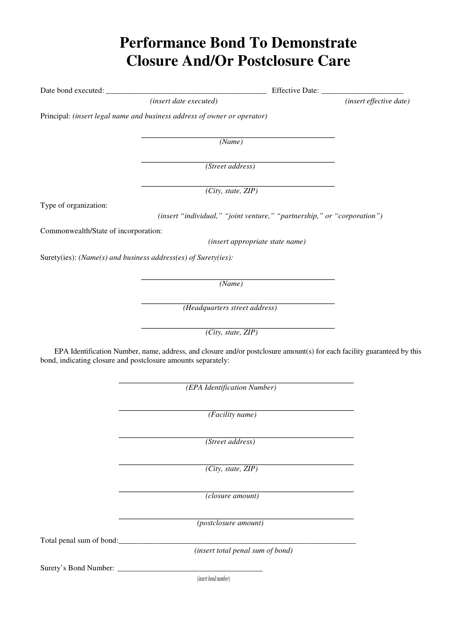 Form DEP-6035C Performance Bond to Demonstrate Closure and/or Postclosure Care - Kentucky, Page 1