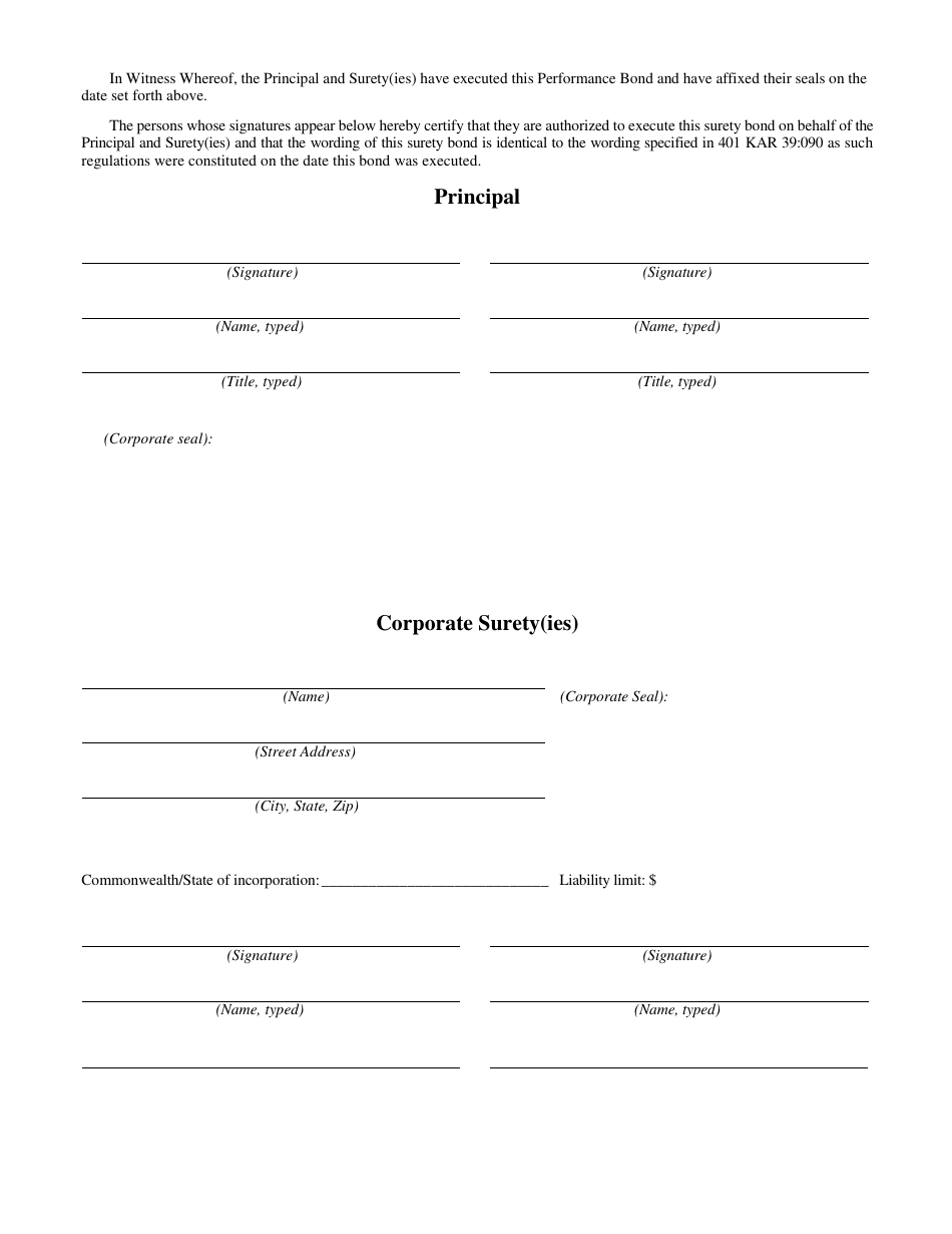 Form DEP-6035C Performance Bond to Demonstrate Closure and / or Postclosure Care - Kentucky, Page 4