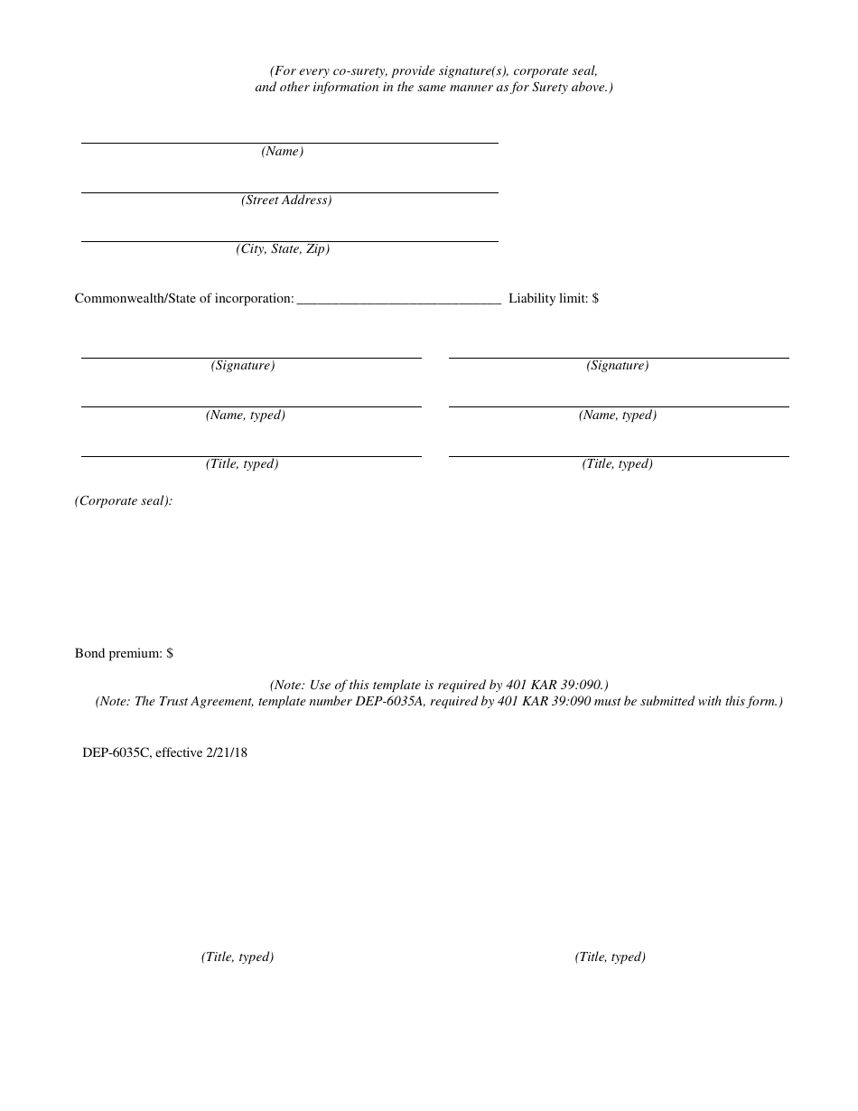 Form DEP-6035C Performance Bond to Demonstrate Closure and / or Postclosure Care - Kentucky, Page 5