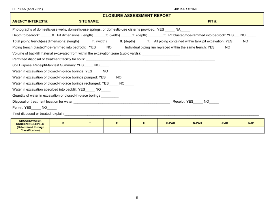 Form DEP8055 Closure Assessment Report - Kentucky, Page 5