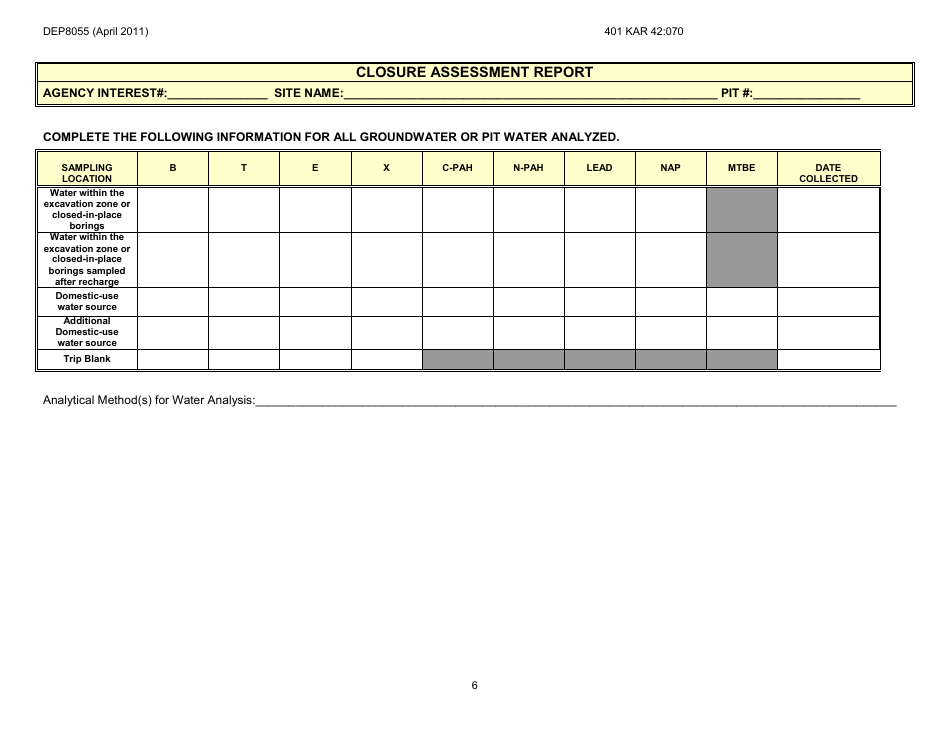 Form DEP8055 Closure Assessment Report - Kentucky, Page 6